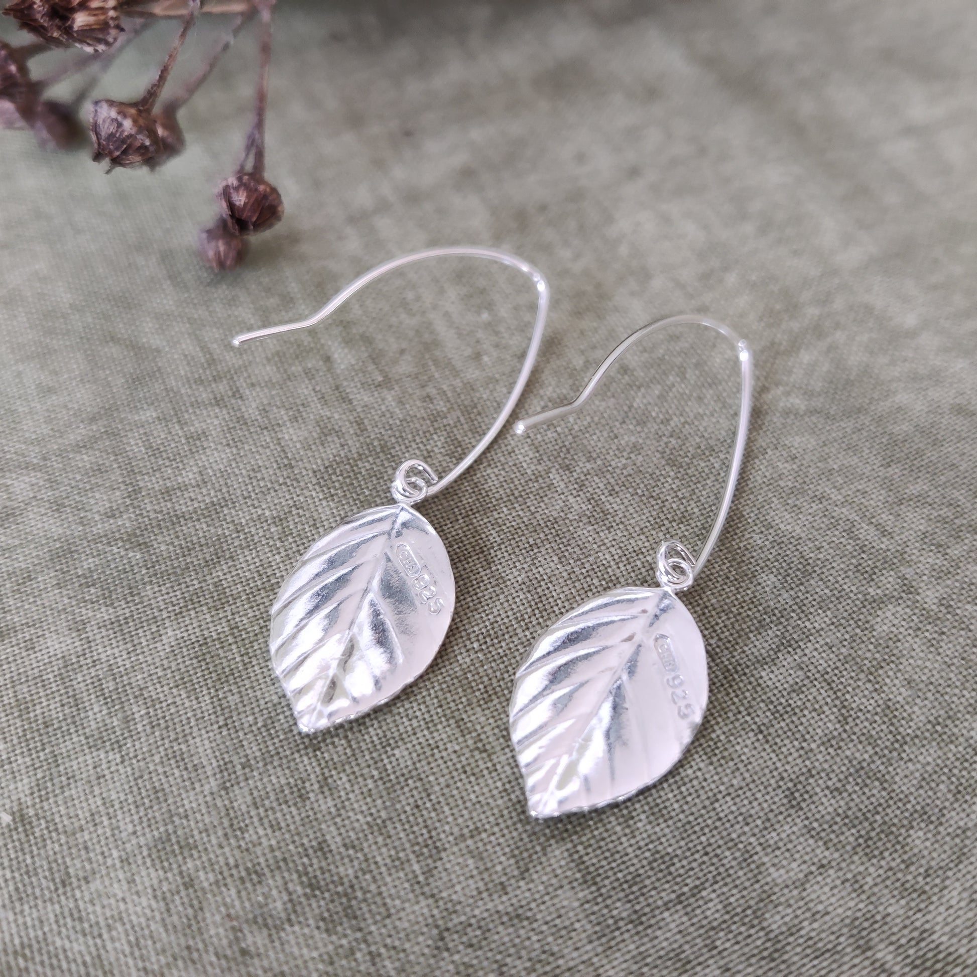 925 silver leaf earrings by Notion Jewellery