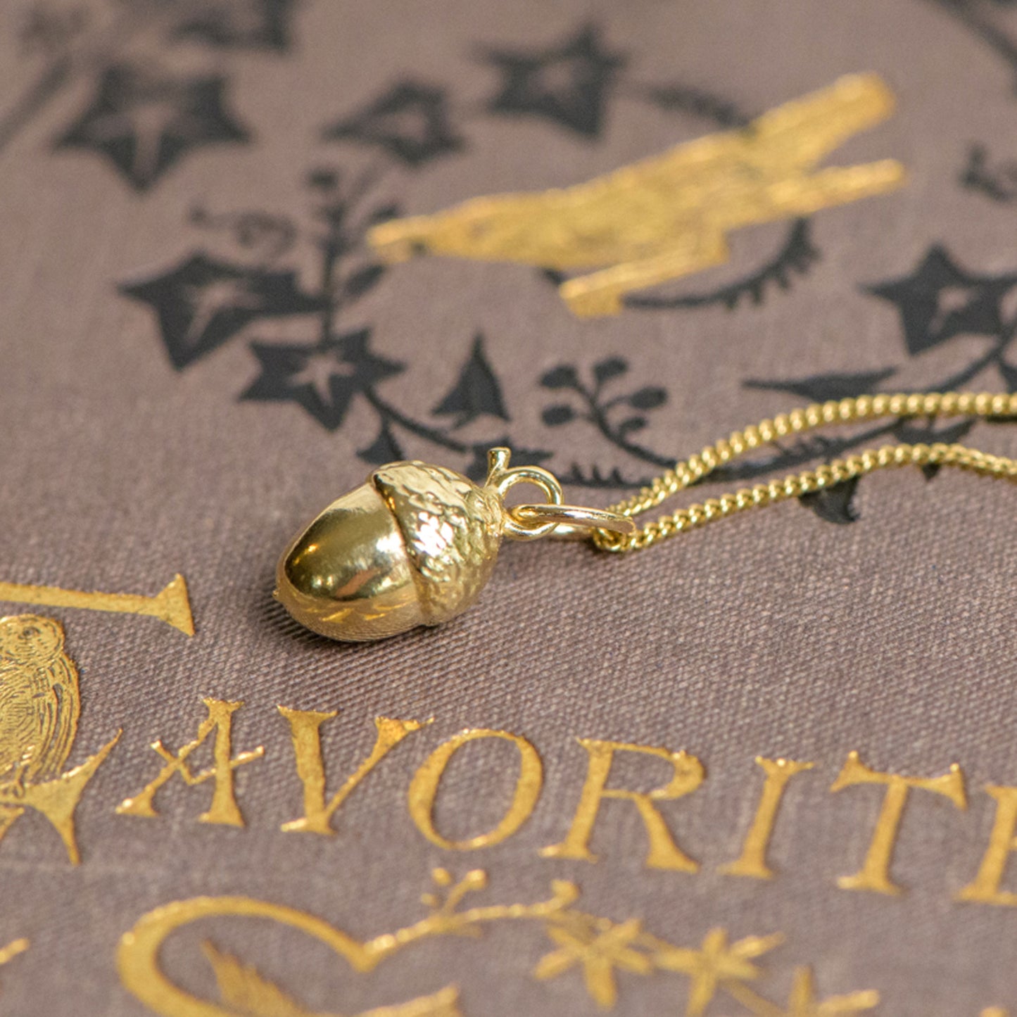 9ct gold acorn pendant handcrafted by Notion Jewellery