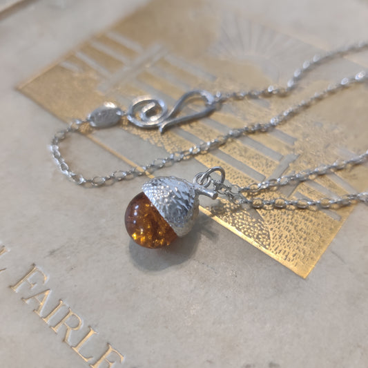 Amber necklace handcrafted in sterling silver