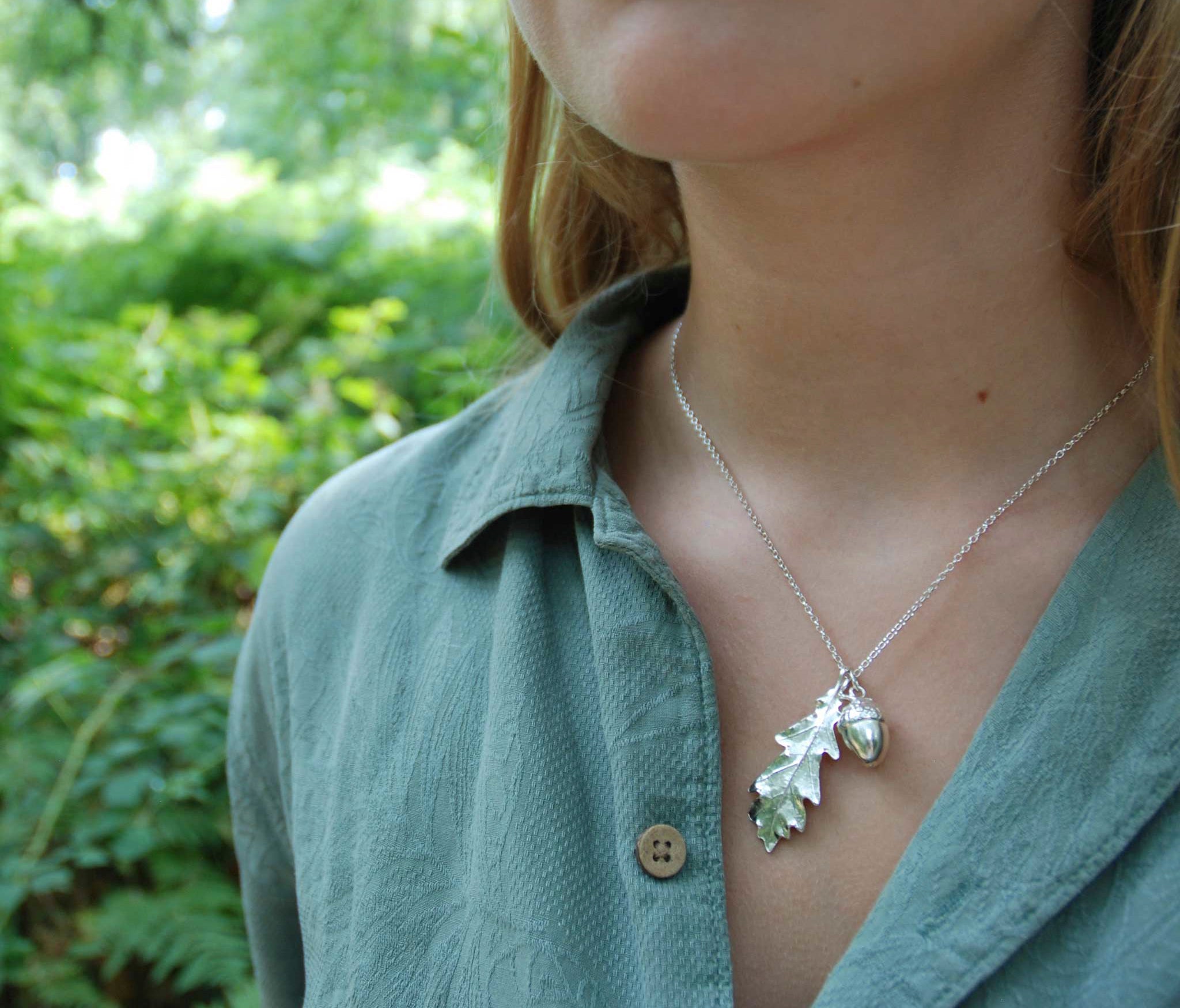 large oak leaf and acorn charm necklace by Notion Jewellery