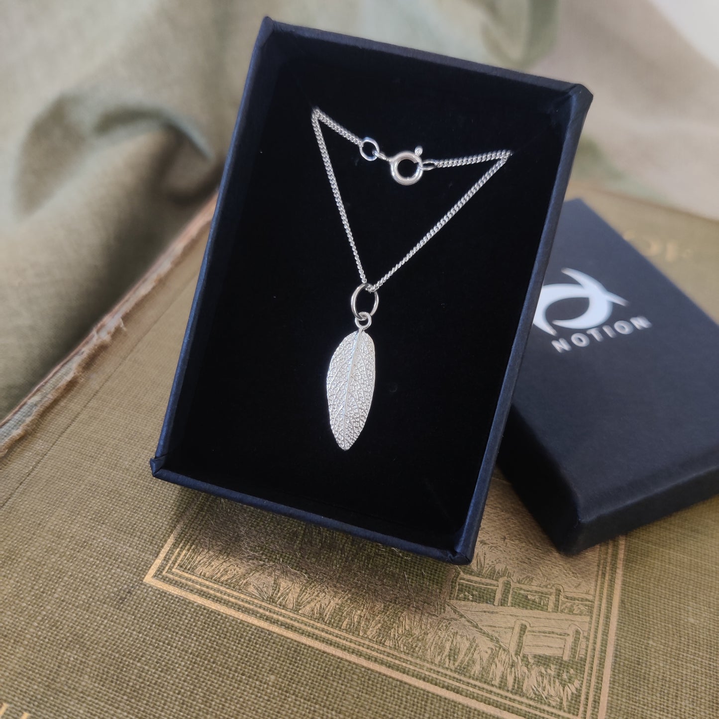Sterling silver real leaf pendant