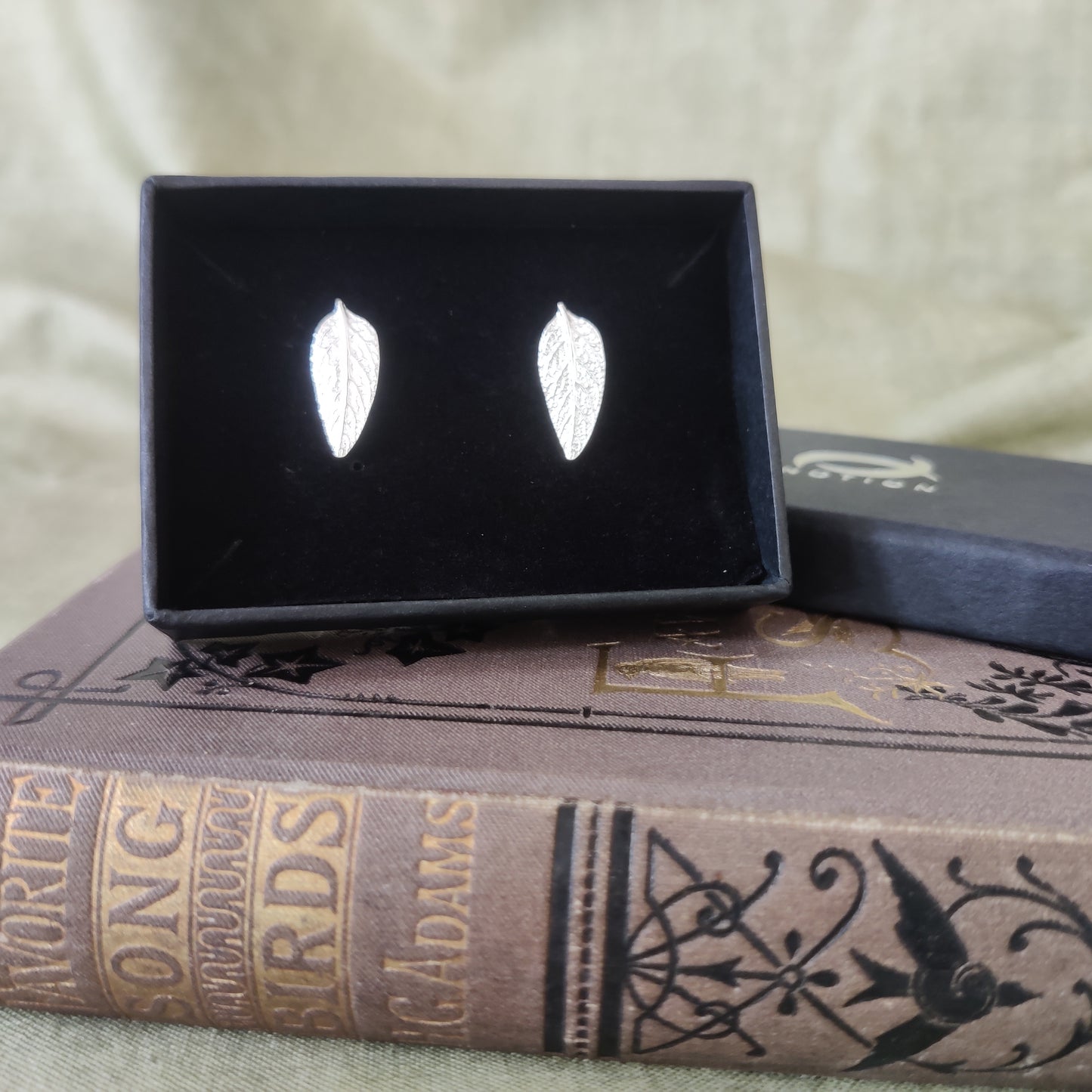 925 sterling silver leaf earring studs in a Notion Jewellery gift box