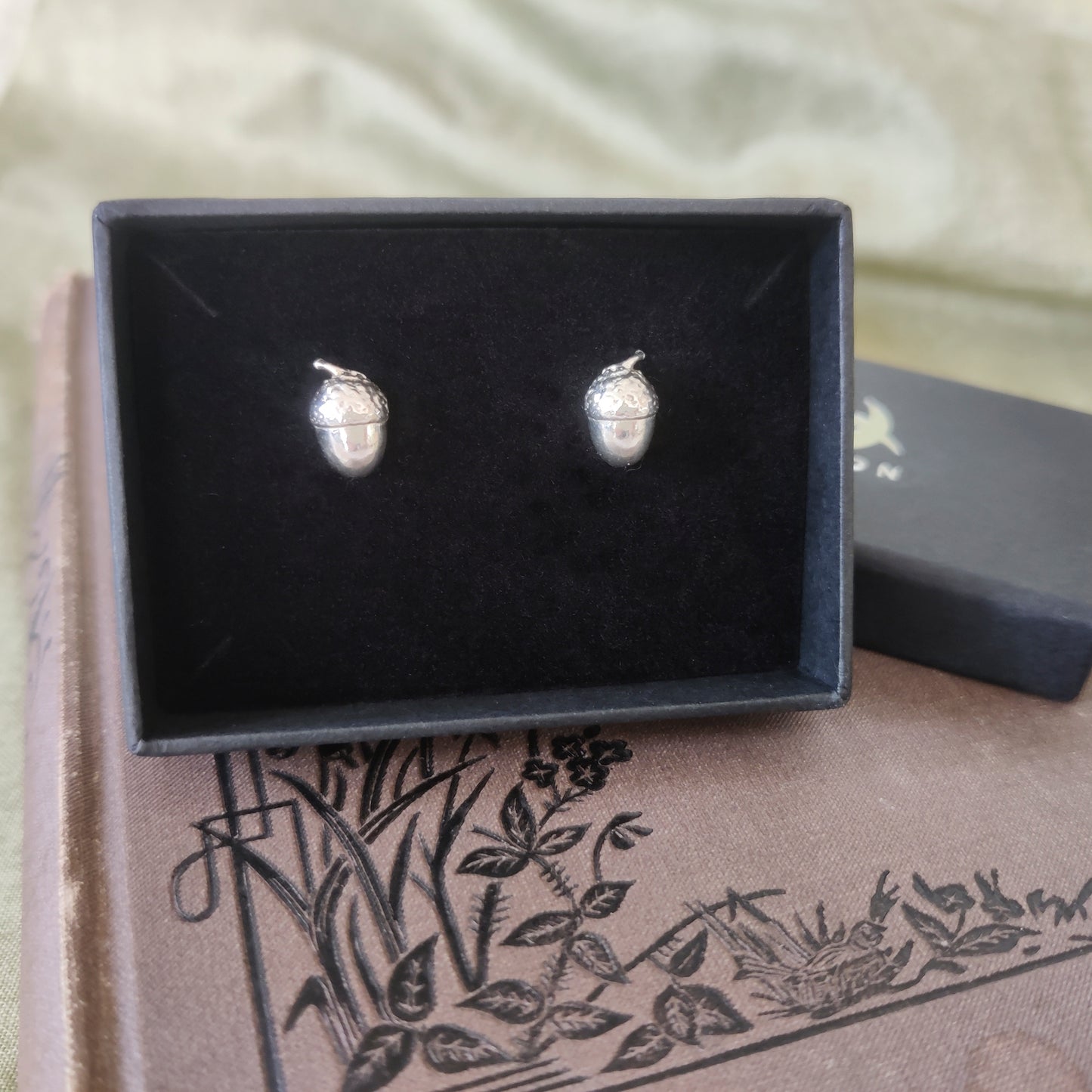 women's acorn stud earrings in a gift box