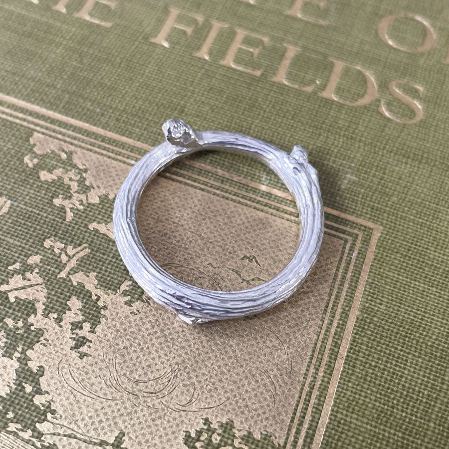 Extra wide oak twig ring with large bud by Notion Jewellery