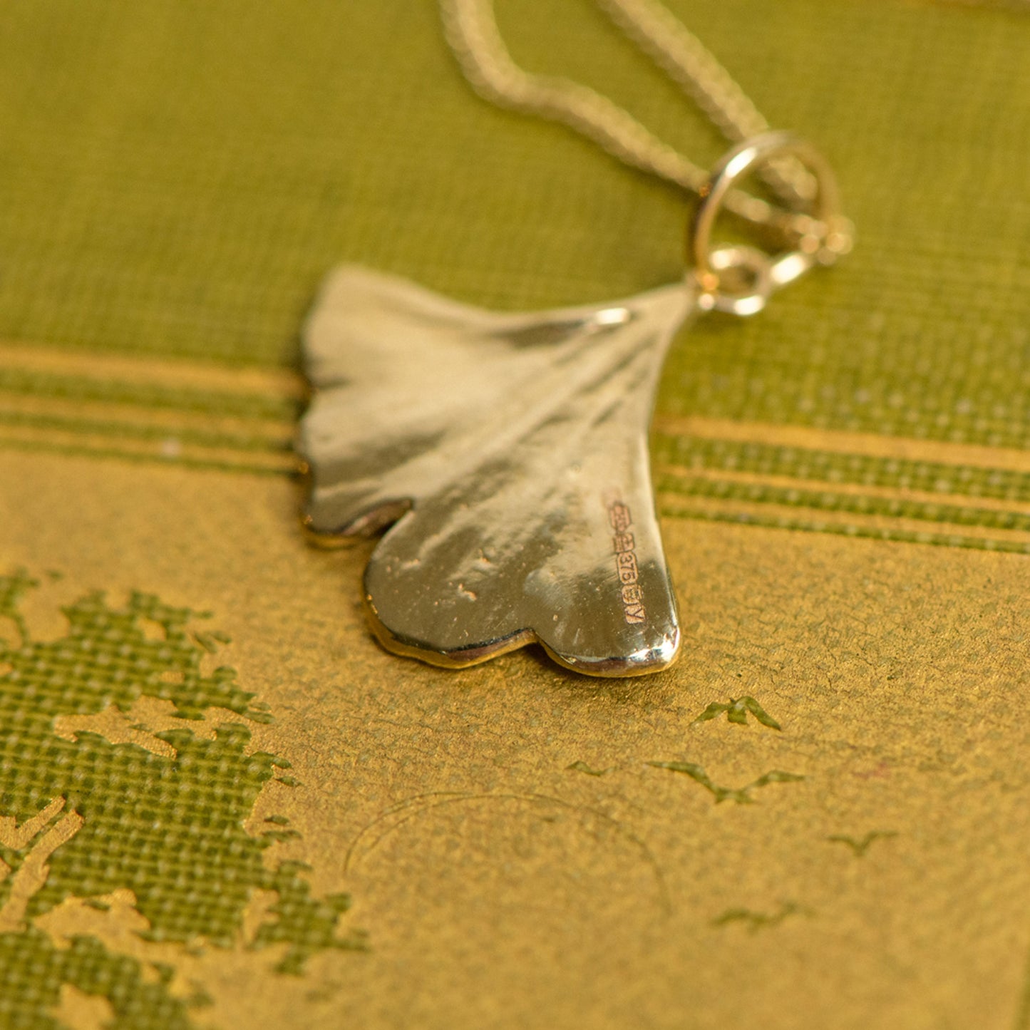 Ginkgo leaf necklace made from 9ct yellow gold by Notion Jewellery
