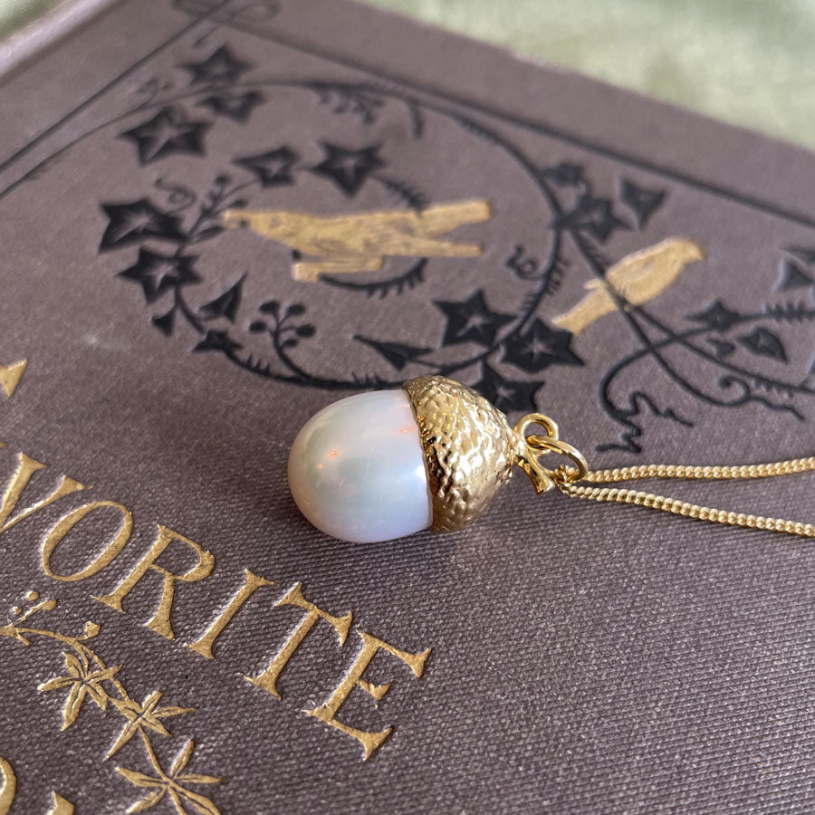 Gold vermeil pearl acorn pendant by Notion Jewellery