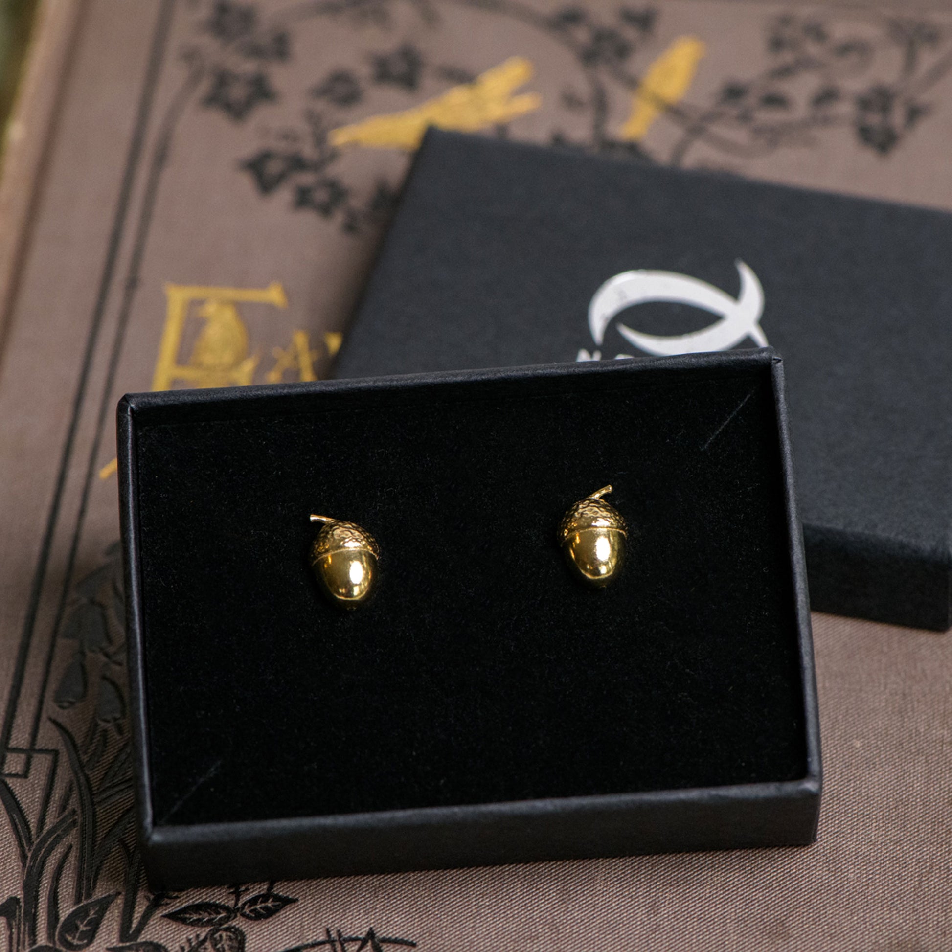 Acorn stud earrings handcrafted from 9ct yellow gold