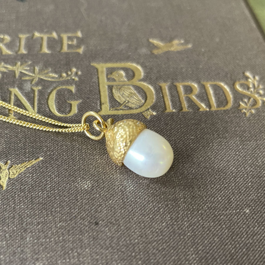 Acorn 18ct gold pearl necklace by Notion Jewellery