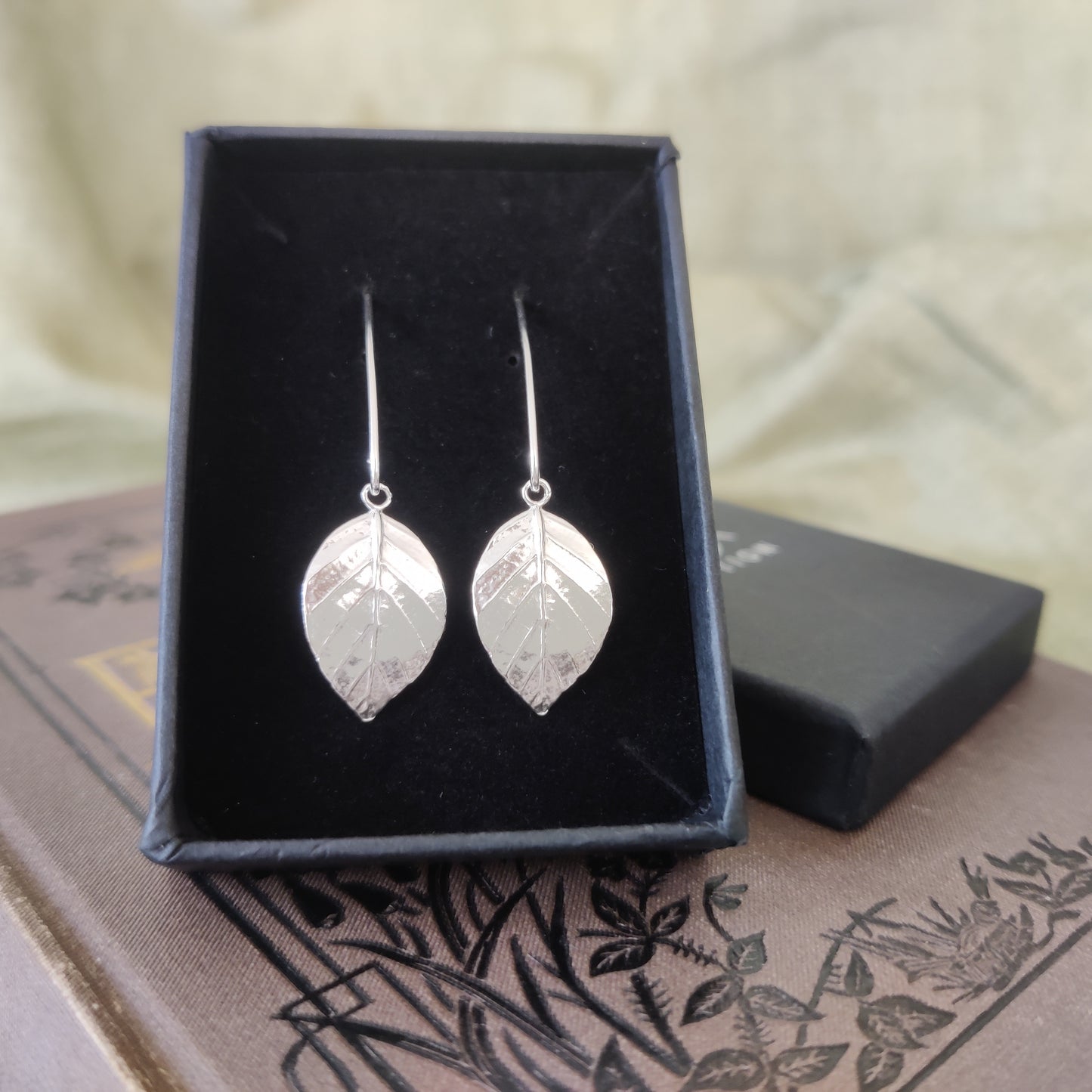 leaf drop earrings handcrafted in 925 sterling silver