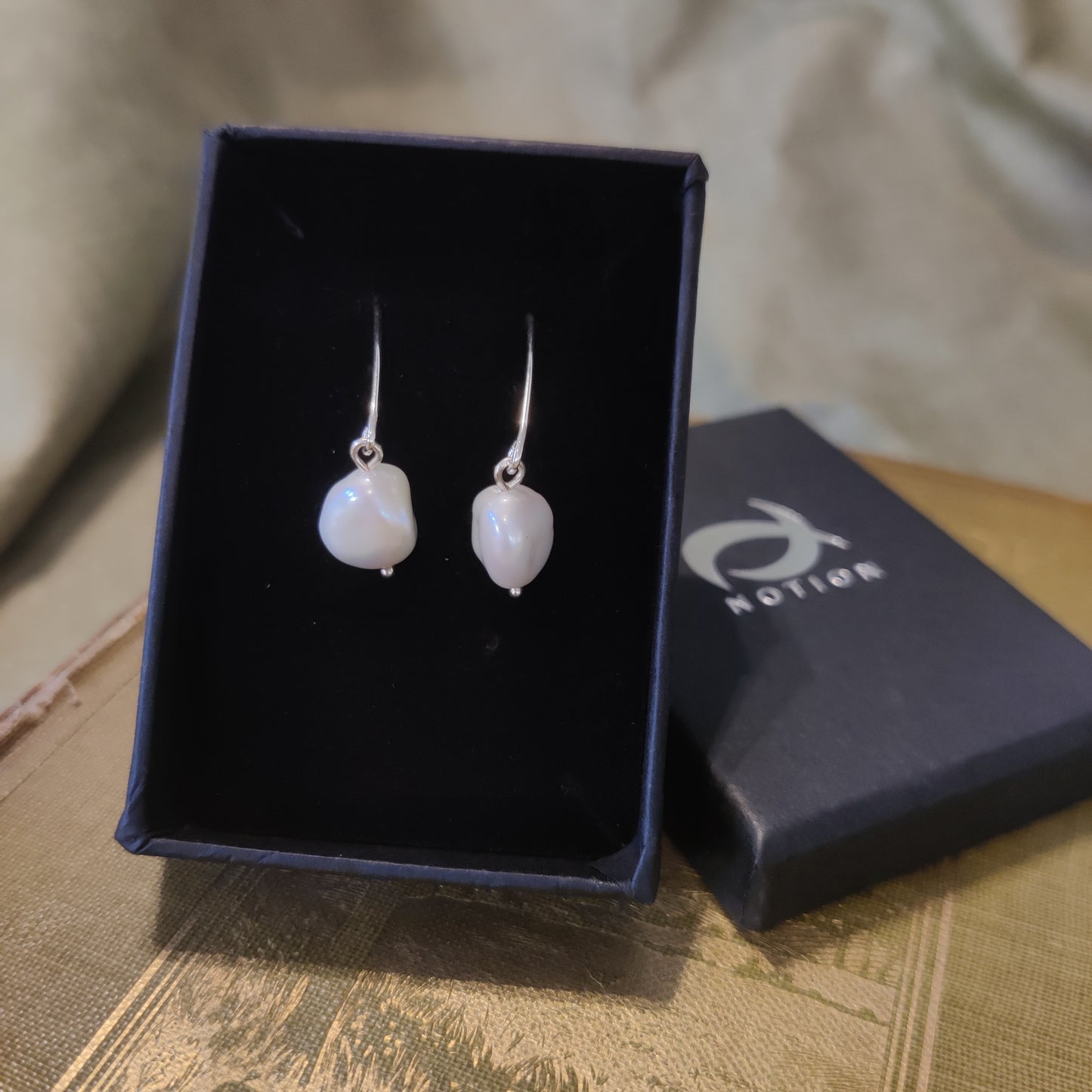 Pearl silver earrings in gift box by Notion Jewellery