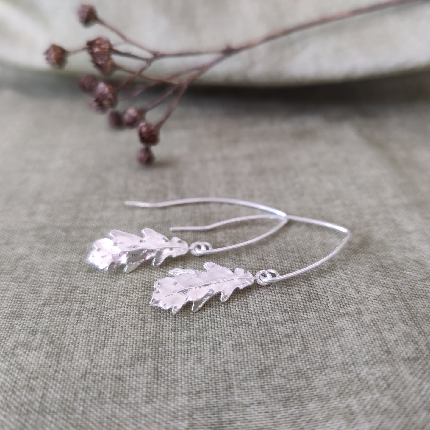 Real silver leaf earrings handcrafted by Notion Jewellery