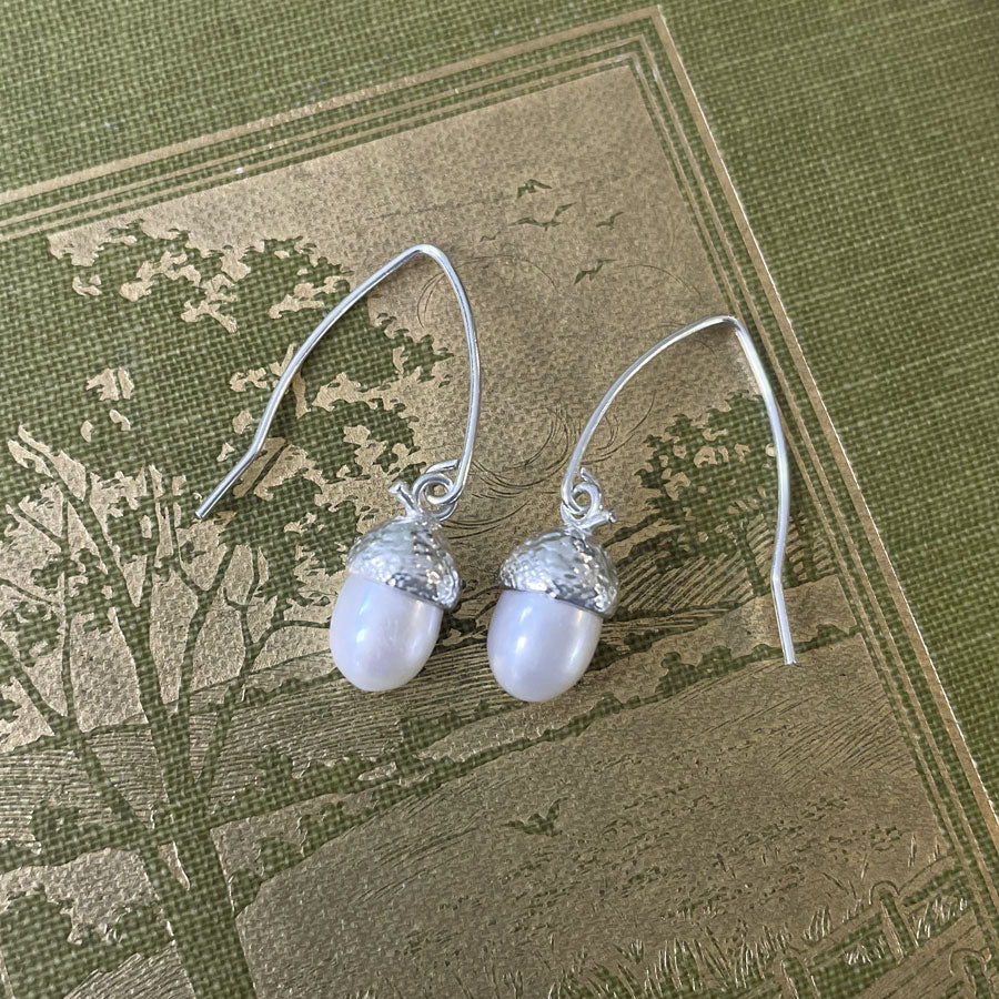 silver acorn drop earrings