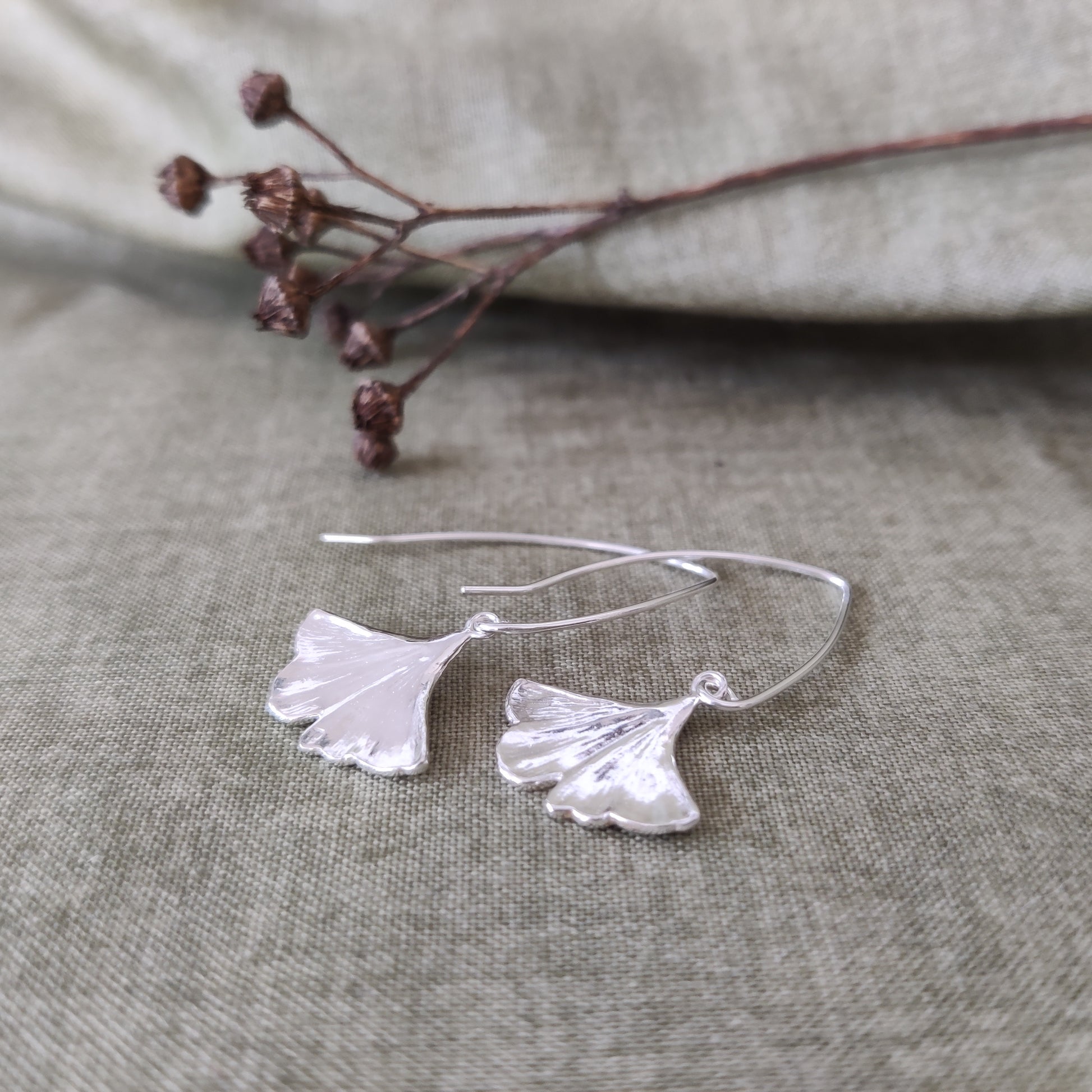 silver leaf drop earrings handcrafted in the uk