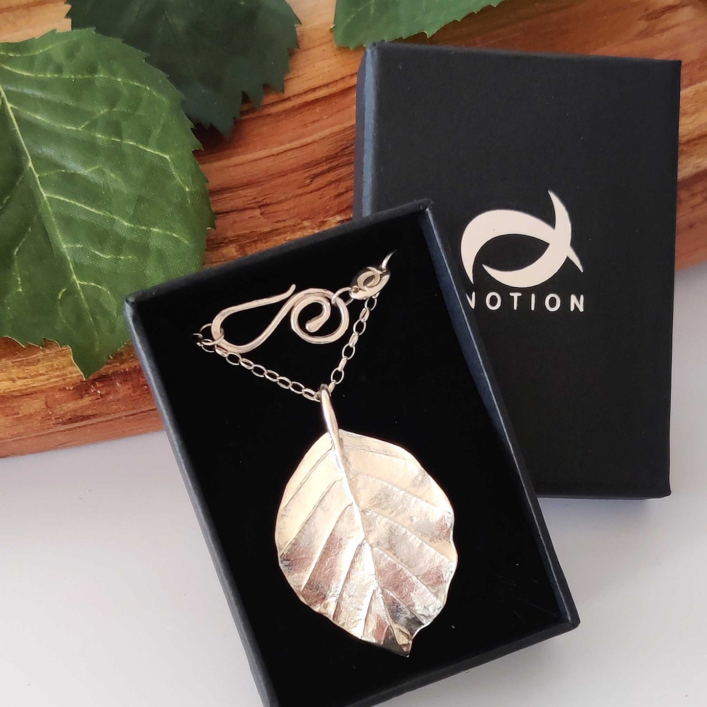 Large Beech Leaf Pendant in Sterling Silver