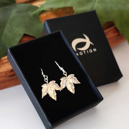 Sycamore leaf earrings handcrafted in sterling silver
