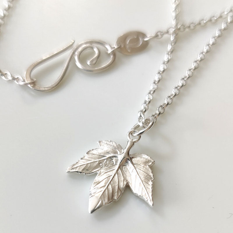 Small silver Sycamore leaf pendant - back