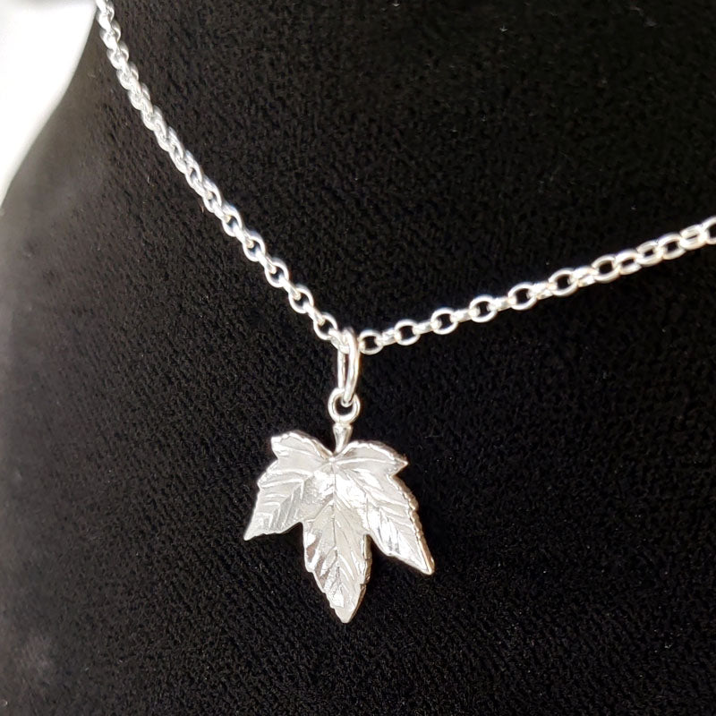Small silver Sycamore leaf pendant - front