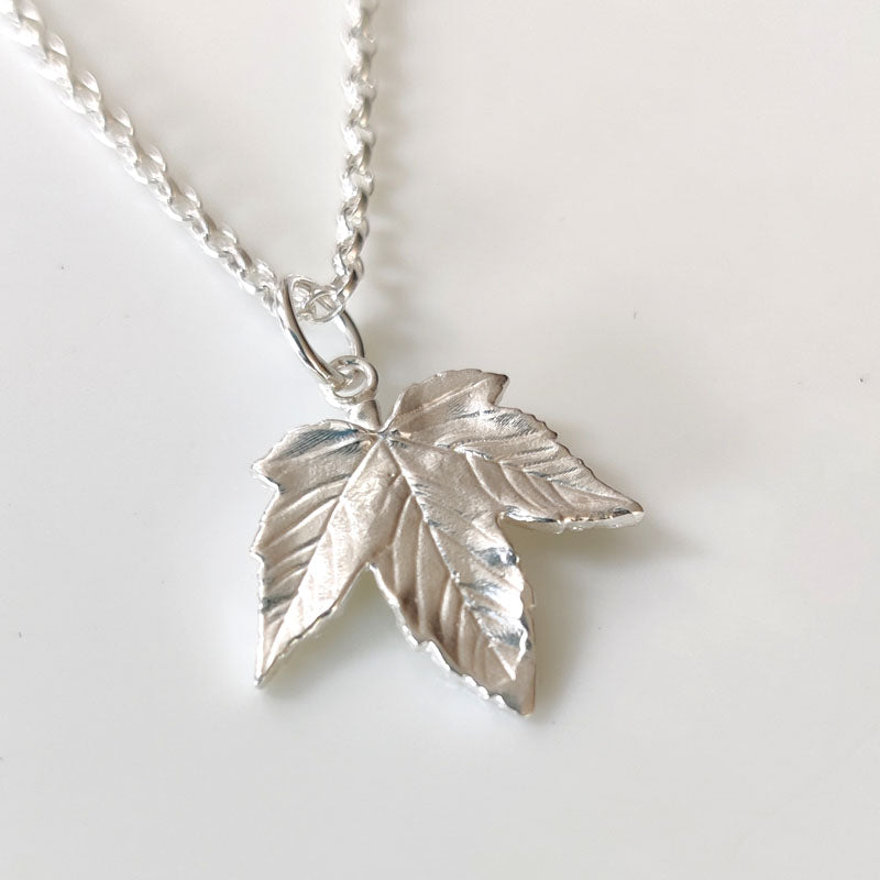 Small silver Sycamore leaf pendant - front