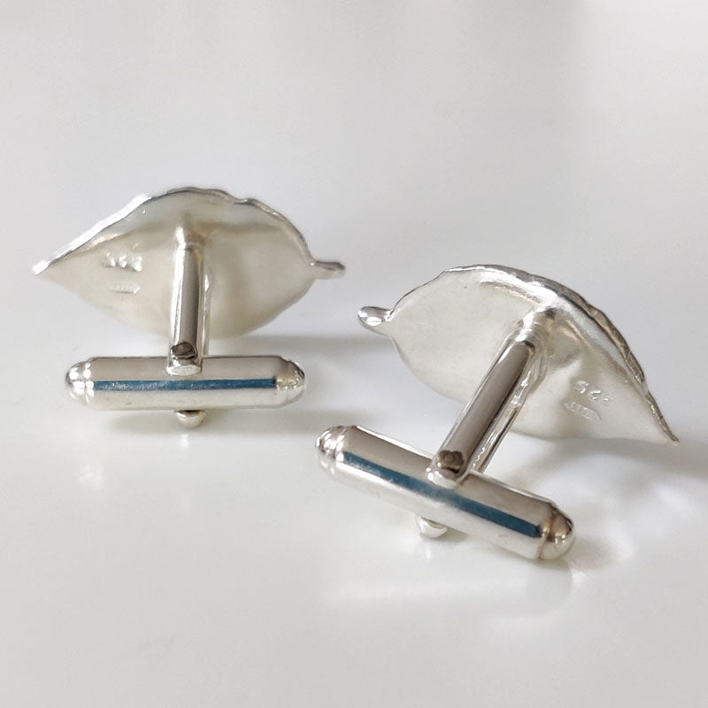 Silver Beech leaf Cufflinks - back