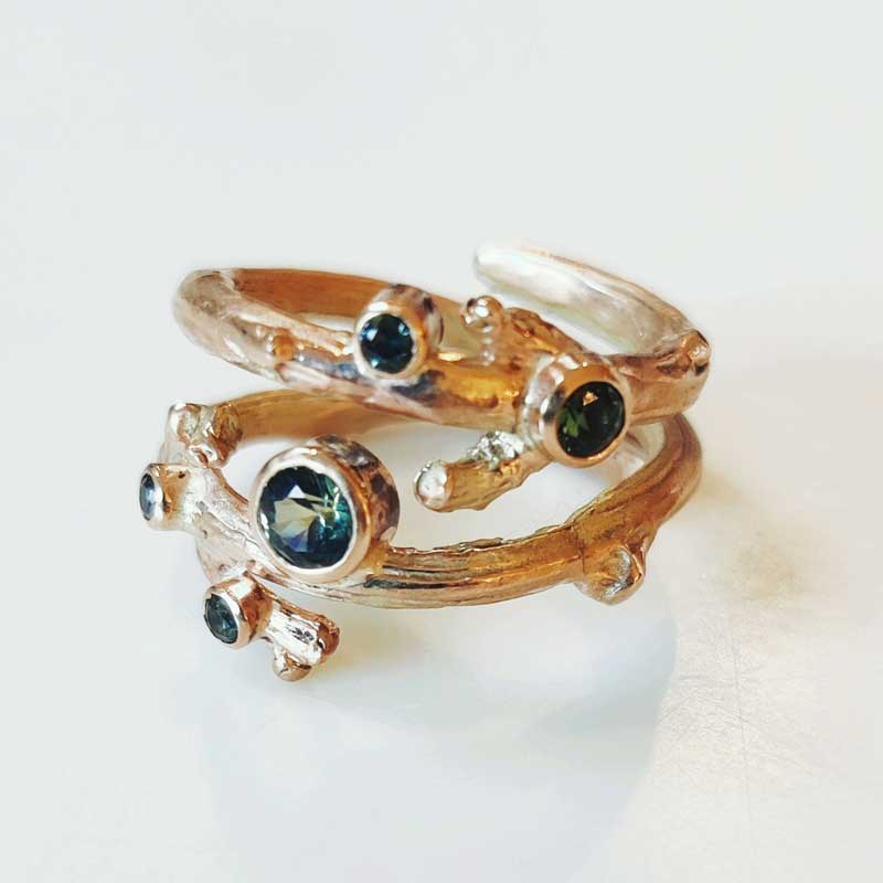 9ct Rose Gold & Sapphire Oak Twig Ring