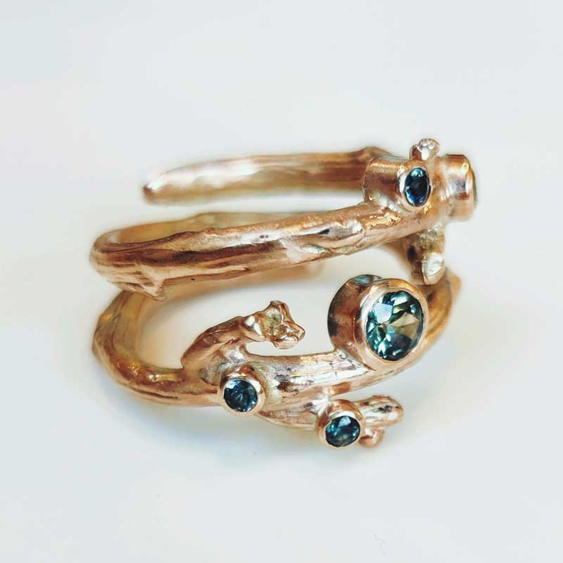 9ct Rose Gold & Sapphire Oak Twig Ring