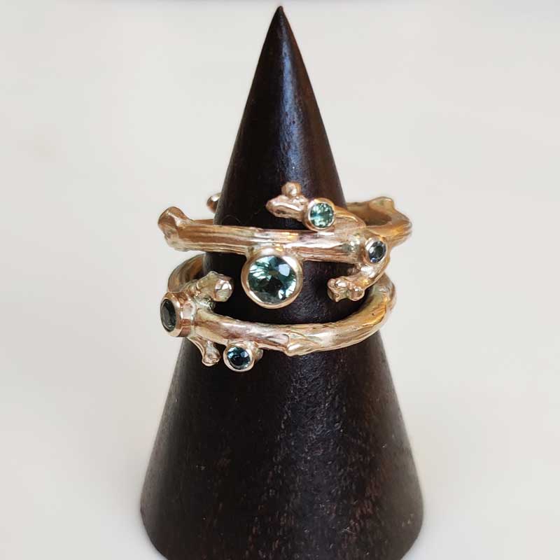 9ct Rose Gold & Sapphire Oak Twig Ring