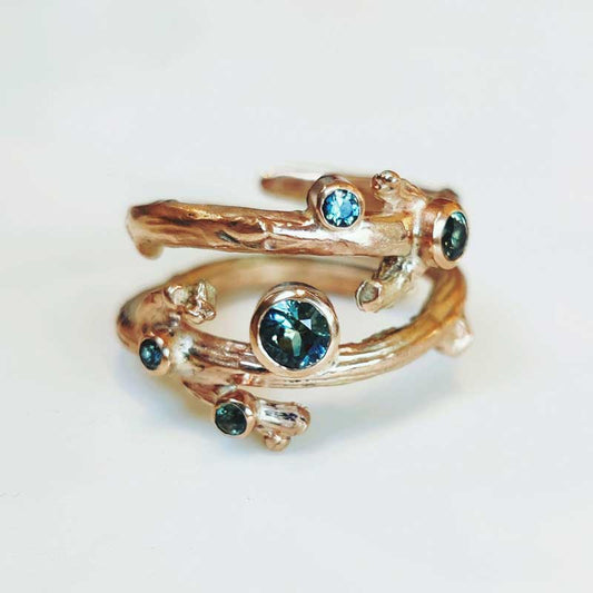 9ct Rose Gold & Sapphire Oak Twig Ring