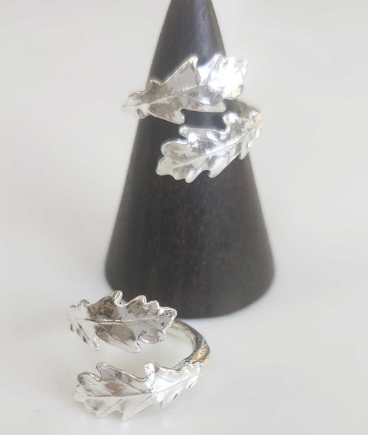 Sterling silver oak leaf rings by Notion Jewellery