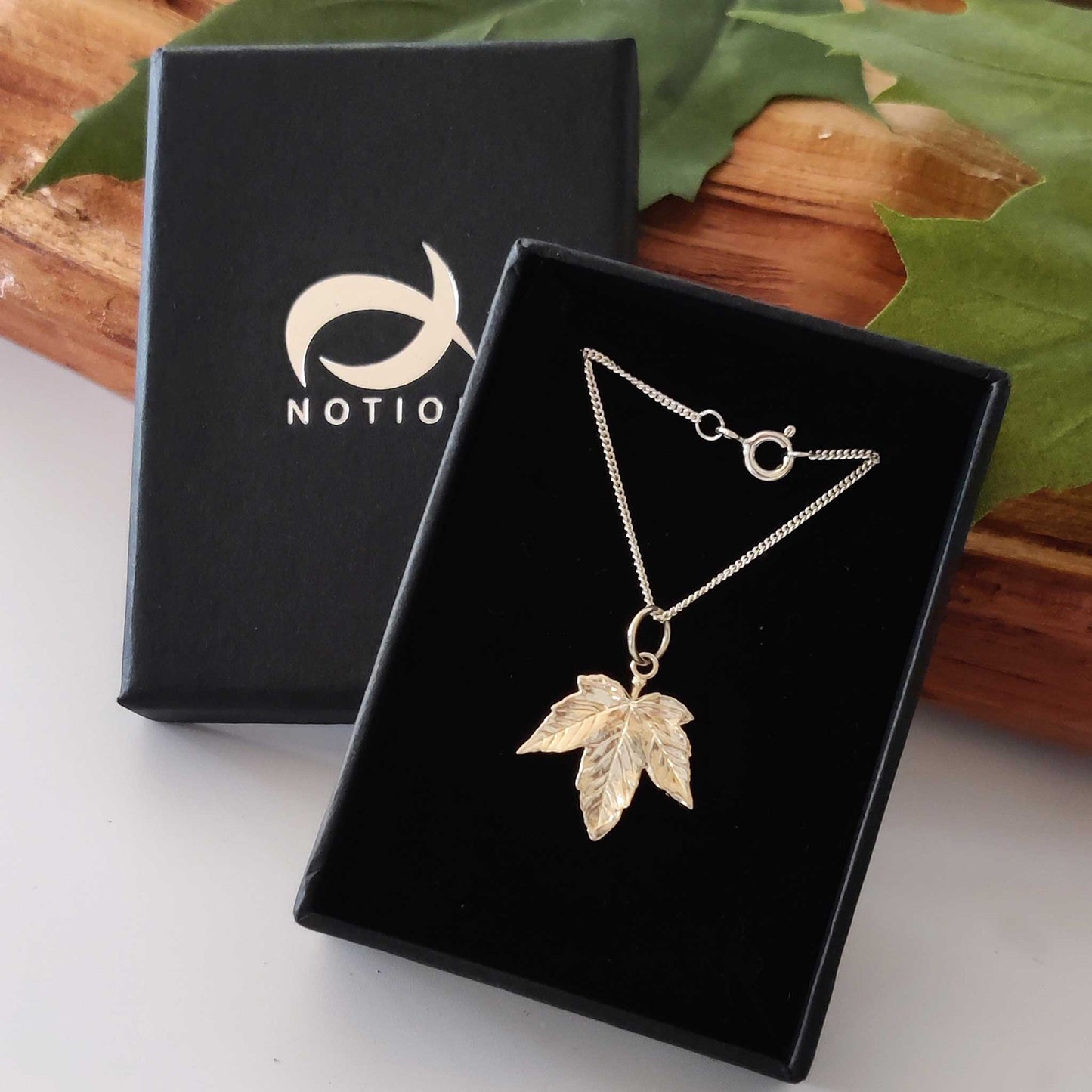 Small Sycamore Leaf Pendant in Sterling Silver