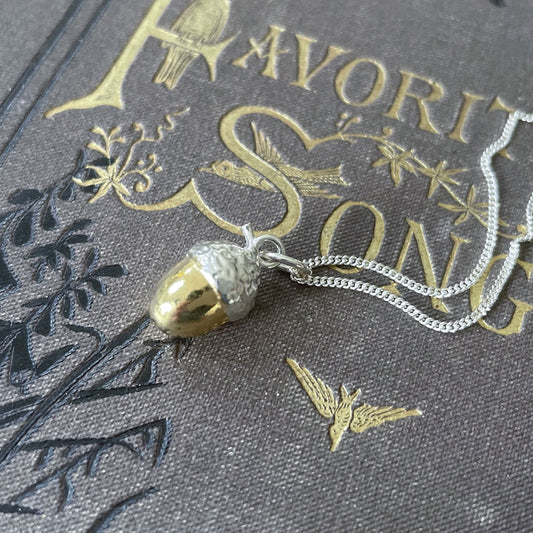 acorn charm necklace with 18ct gold vermeil nut