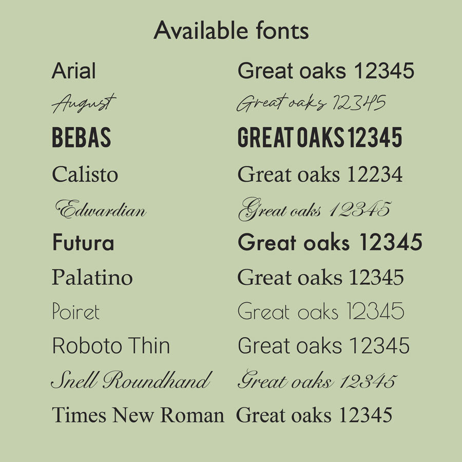 Available fonts for engraving by Notion Jewellery