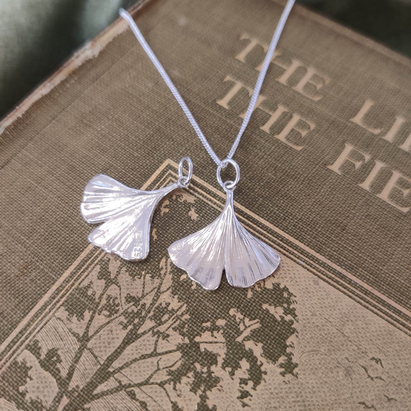 Double leaf necklace handmade in sterling silver