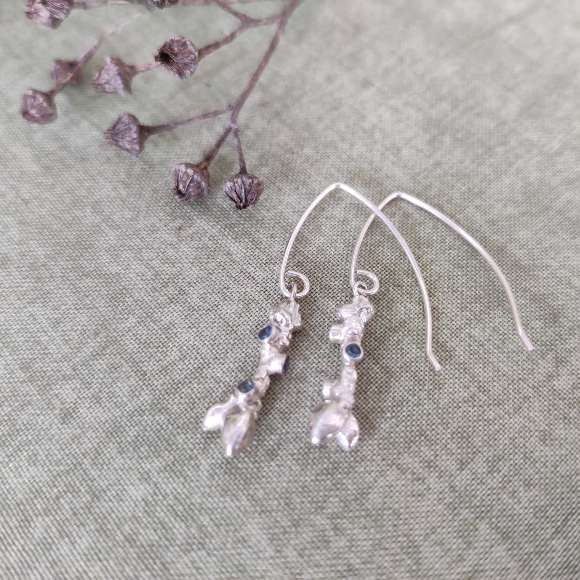 Woodland inspired droplet earrings handcrafted in sterling silver