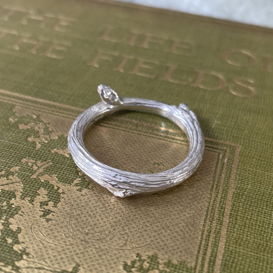 Extra wide oak twig ring with large bud by Notion Jewellery