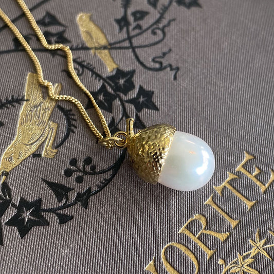 Gold vermeil pearl acorn pendant by Notion Jewellery