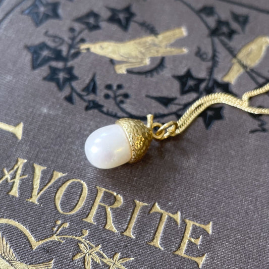 18ct gold vermeil on silver acorn and pearl pendant