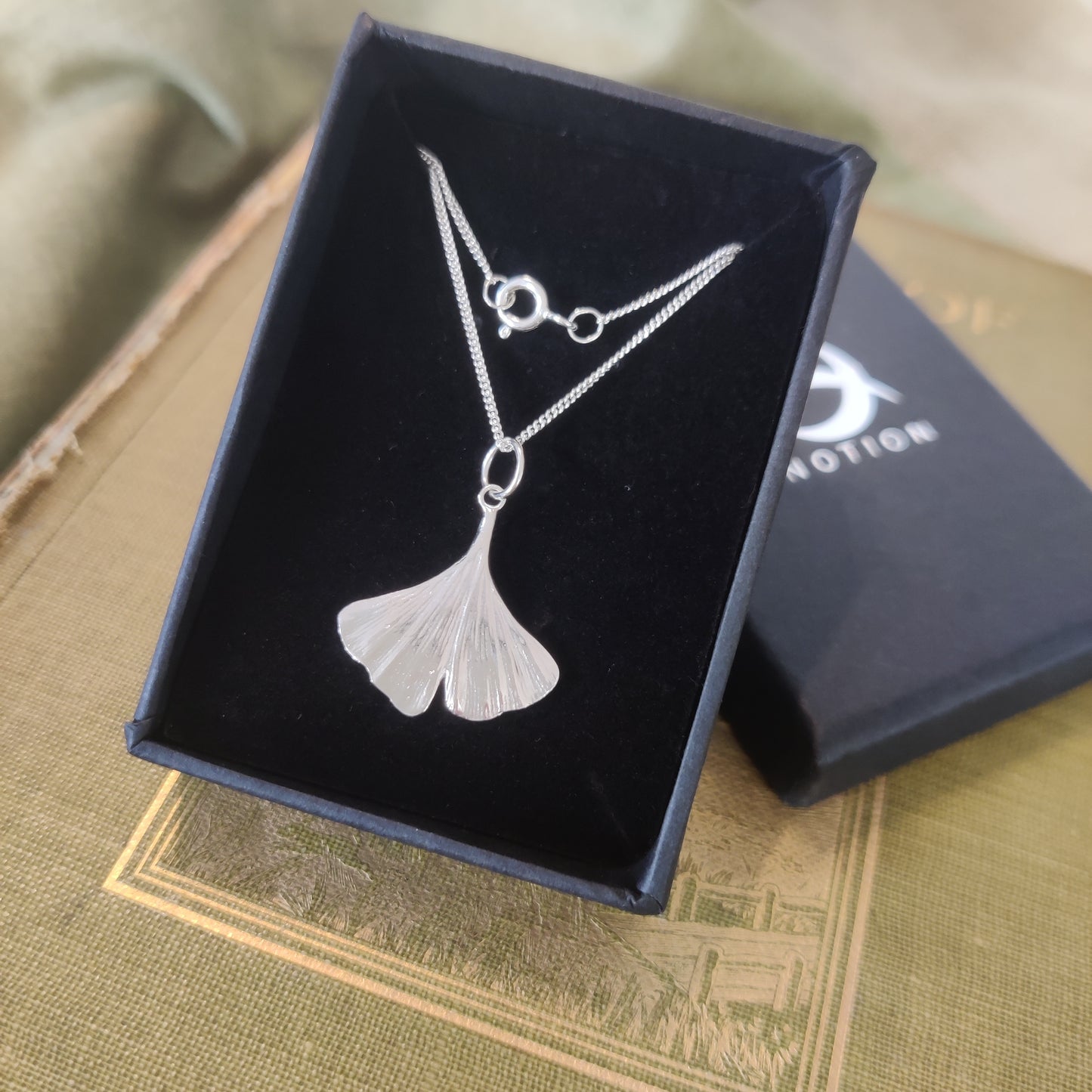 silver leaf necklace in our signature gift box 