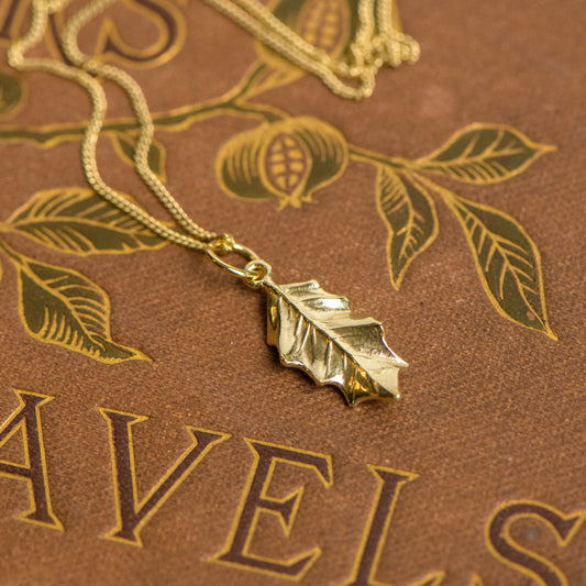9ct gold pendant cast from a holly leaf by Notion Jewellery