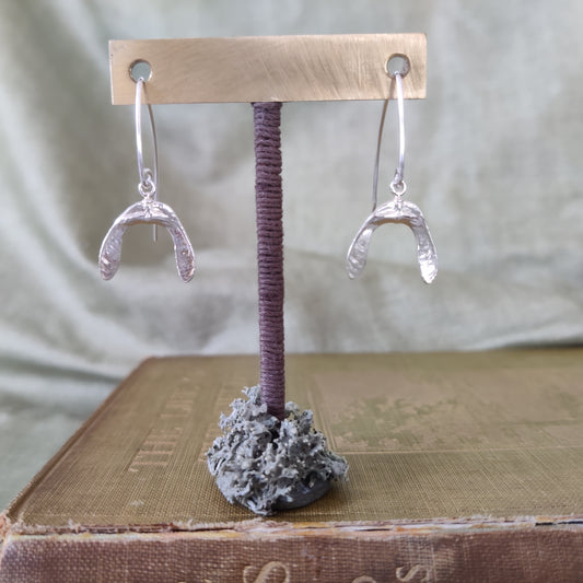 woodland silver drop earrings on stand