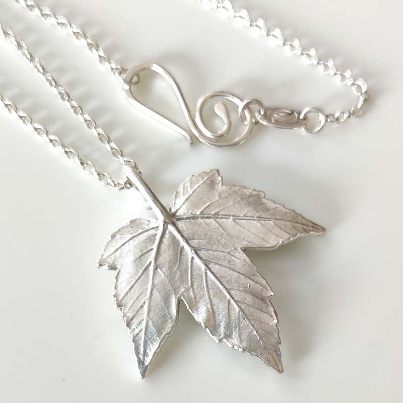 Large silver Sycamore leaf pendant - back