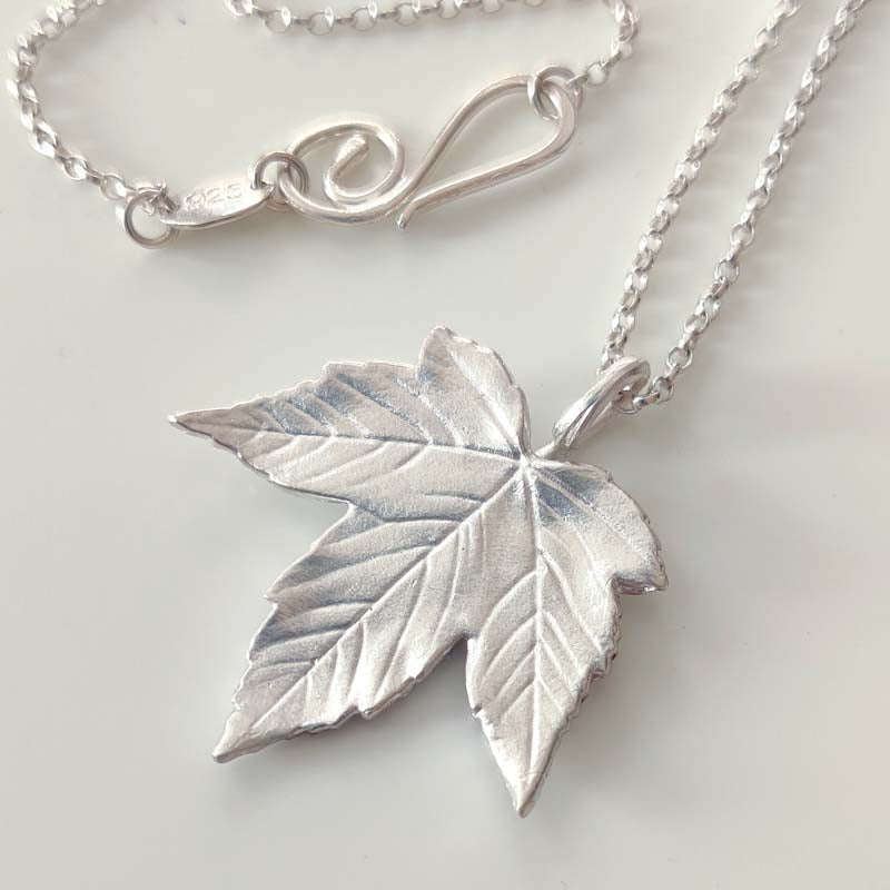 Large silver Sycamore leaf pendant - front