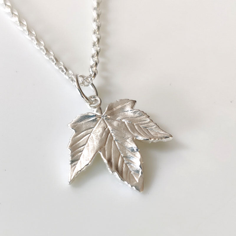 Small silver Sycamore leaf pendant - front