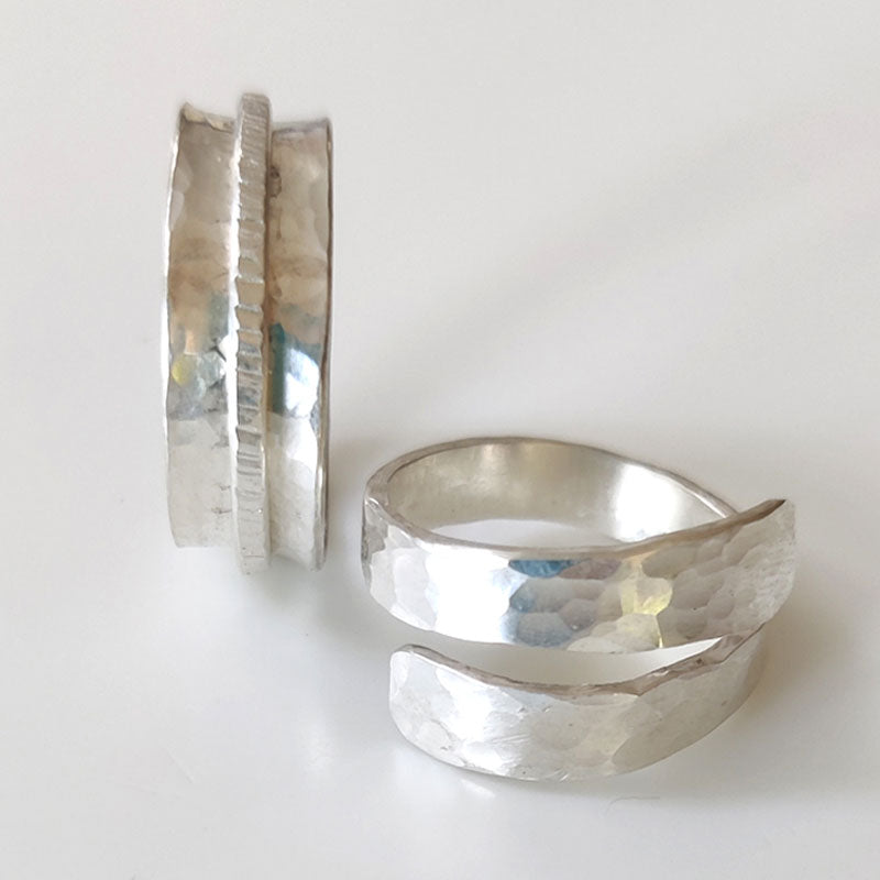 Spinner and wrap silver rings