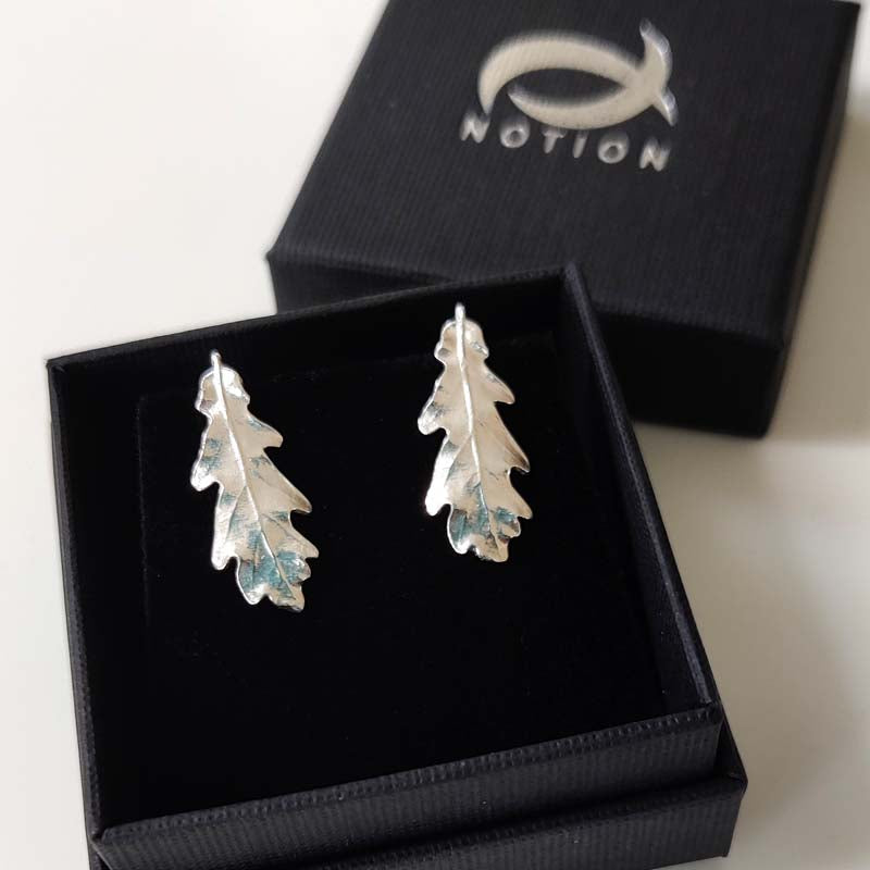 Boxed oak leaf stud earrings
